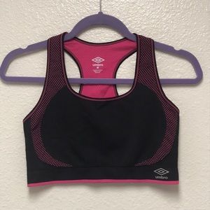 Umbro Medium Women’s Hot Pink and Black Sports Bra Light Support No Pads